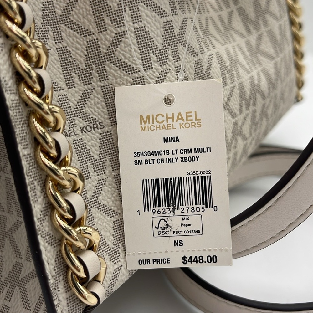 Michael Kors MINA Sm MINI Belted Chain Shoulder Crossbody Bag 
Light Cream Multi - Picture 10 of 16